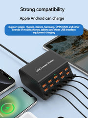 Cargador USB múltiple de 100 W con 15 puertos y carga rápida 2,4 A máx. — estación de carga universal para iPhone, iPad y tablets Samsung