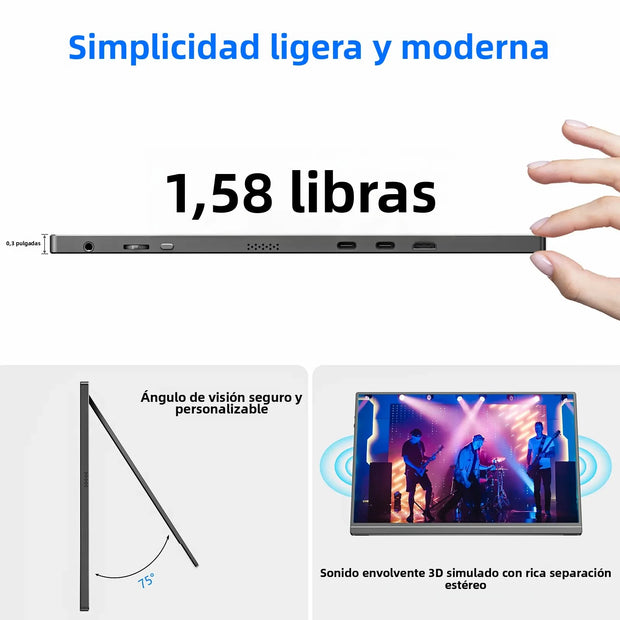 🖥️ **Monitor Portátil VEOUT 16” FHD IPS — Pantalla 1200p 16:10, 60 Hz, Ideal para Juegos, Laptop, PC o Teléfono | Segunda Pantalla Externa Compacta y Versátil**