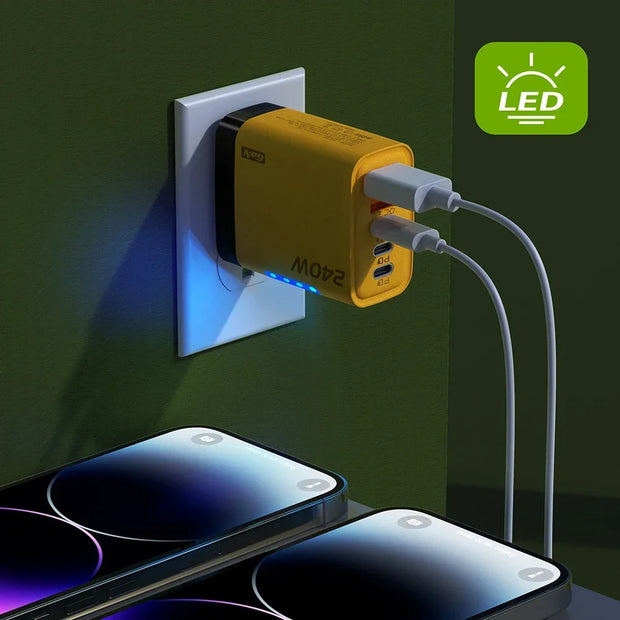 💎 Versión principal (atractiva y clara para tienda Azlo):  ⚡ Cargador Rápido USB-C PD 5 Puertos | Quick Charge 3.0 Tipo-C – Adaptador de Alta Velocidad para iPhone 16/15, Samsung, Xiaomi y Huawei