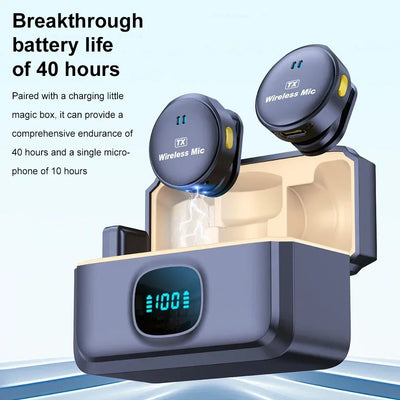 Micrófono de Solapa Inalámbrico Profesional · 50 m de Alcance · 40 h de Batería + Estuche de Carga