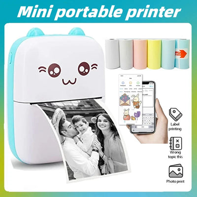 💎 Versión principal (atractiva y clara para tienda Azlo):  🐾 Impresora Térmica Portátil Mini con Diseño de Gato | Impresora de Etiquetas Bluetooth 58 mm – Inalámbrica para Android e iOS