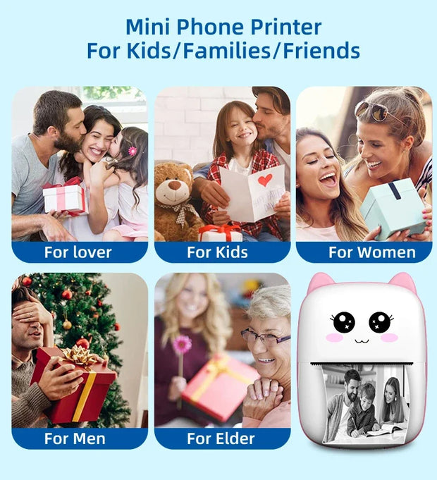 💎 Versión principal (atractiva y clara para tienda Azlo):  🐾 Impresora Térmica Portátil Mini con Diseño de Gato | Impresora de Etiquetas Bluetooth 58 mm – Inalámbrica para Android e iOS