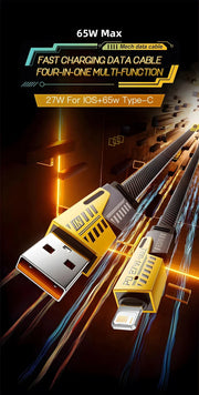 ⚡ Cable de Carga Rápida 4 en 1 Mecha PD 27W / 65W | Multi Puerto USB Tipo-C – Compatible con iPhone 15, Samsung y Xiaomi