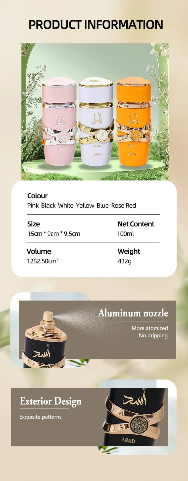 Perfume Yara Original 100 ml Unisex – Eau de Parfum Árabe de Alta Calidad, Fragancia Duradera con Feromonas y Aroma Ligero en Spray