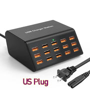 Cargador USB múltiple de 100 W con 15 puertos y carga rápida 2,4 A máx. — estación de carga universal para iPhone, iPad y tablets Samsung