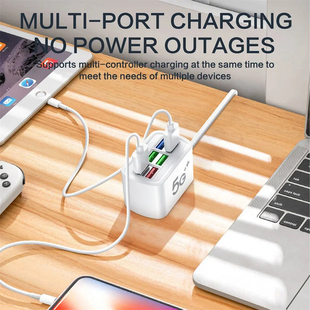 Regleta eléctrica universal multifunción con 6 puertos USB y enchufes EU/US — cable de extensión y adaptador de carga para teléfonos, tablets y más dispositivos