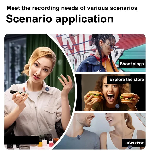 Micrófono de Solapa Inalámbrico Profesional · 50 m de Alcance · 40 h de Batería + Estuche de Carga