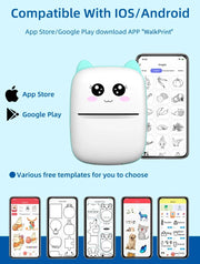 💎 Versión principal (atractiva y clara para tienda Azlo):  🐾 Impresora Térmica Portátil Mini con Diseño de Gato | Impresora de Etiquetas Bluetooth 58 mm – Inalámbrica para Android e iOS