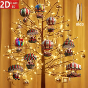 🎈 Globos Aerostáticos Navideños de Madera · Set de 10 Colgantes 2D de Papá Noel · Decoración para Árbol 🎄