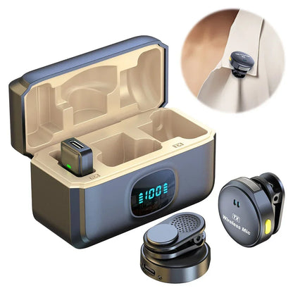 Micrófono de Solapa Inalámbrico Profesional · 50 m de Alcance · 40 h de Batería + Estuche de Carga