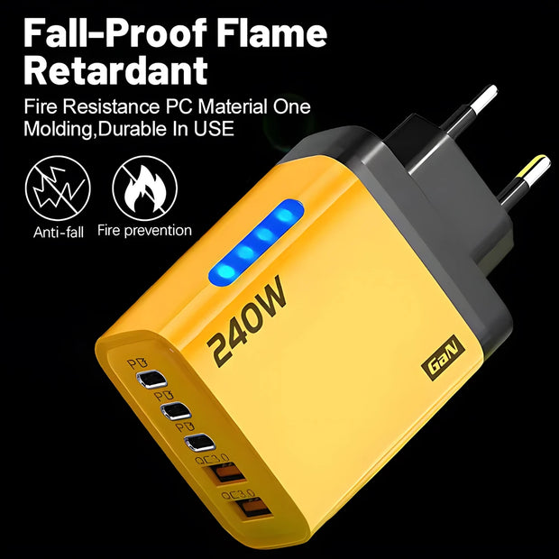 💎 Versión principal (atractiva y clara para tienda Azlo):  ⚡ Cargador Rápido USB-C PD 5 Puertos | Quick Charge 3.0 Tipo-C – Adaptador de Alta Velocidad para iPhone 16/15, Samsung, Xiaomi y Huawei