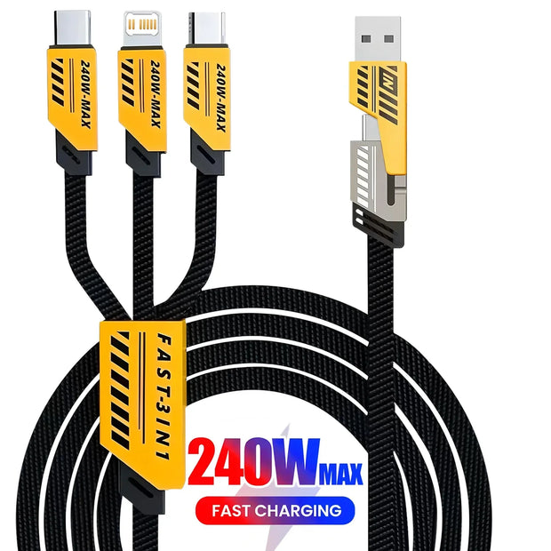 💎 Versión principal (profesional y atractiva para tienda online):  ⚡ Cable de Carga Rápida 3 en 2 (240 W, 1.2 m) | Multi Puerto USB Tipo-C y Micro USB – Compatible con iPhone, Huawei y más