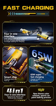 ⚡ Cable de Carga Rápida 4 en 1 Mecha PD 27W / 65W | Multi Puerto USB Tipo-C – Compatible con iPhone 15, Samsung y Xiaomi