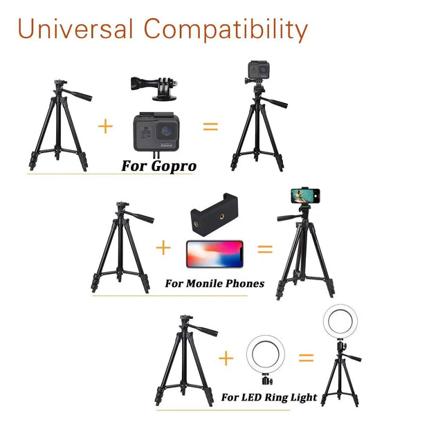 📸 Trípode Universal 3120 de 100 cm – Ligero y Ajustable para Móvil y Cámara DSLR