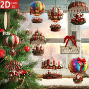 🎈 Globos Aerostáticos Navideños de Madera · Set de 10 Colgantes 2D de Papá Noel · Decoración para Árbol 🎄