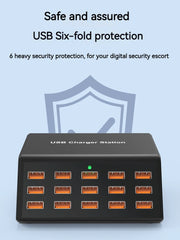 Cargador USB múltiple de 100 W con 15 puertos y carga rápida 2,4 A máx. — estación de carga universal para iPhone, iPad y tablets Samsung