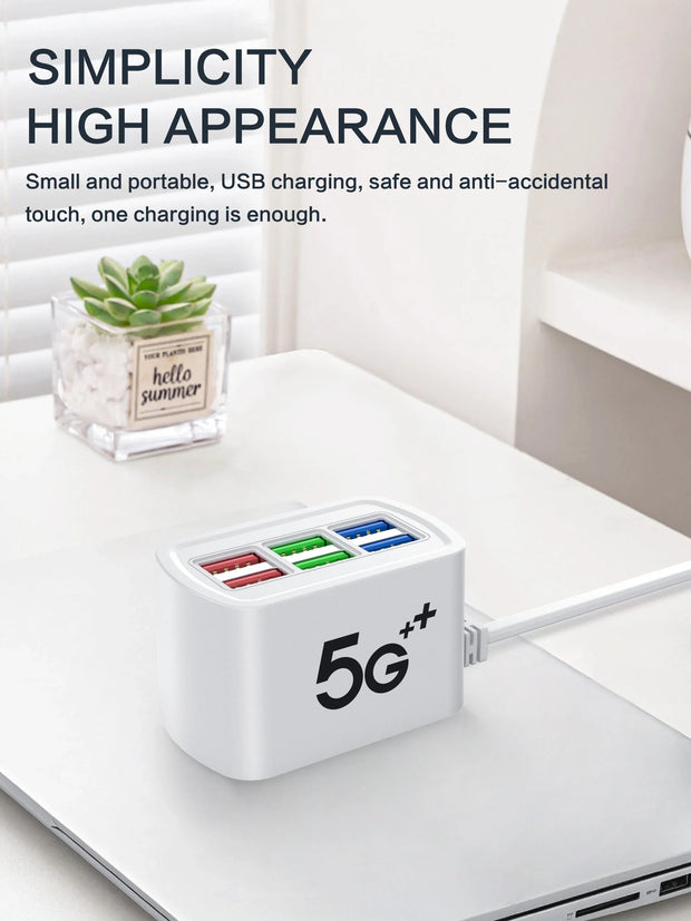 Regleta eléctrica universal multifunción con 6 puertos USB y enchufes EU/US — cable de extensión y adaptador de carga para teléfonos, tablets y más dispositivos