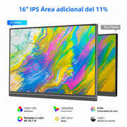🖥️ **Monitor Portátil VEOUT 16” FHD IPS — Pantalla 1200p 16:10, 60 Hz, Ideal para Juegos, Laptop, PC o Teléfono | Segunda Pantalla Externa Compacta y Versátil**
