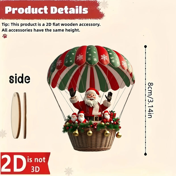 🎈 Globos Aerostáticos Navideños de Madera · Set de 10 Colgantes 2D de Papá Noel · Decoración para Árbol 🎄