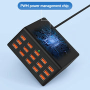 Cargador USB múltiple de 100 W con 15 puertos y carga rápida 2,4 A máx. — estación de carga universal para iPhone, iPad y tablets Samsung