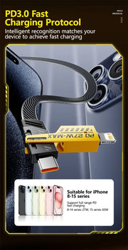 ⚡ Cable de Carga Rápida 4 en 1 Mecha PD 27W / 65W | Multi Puerto USB Tipo-C – Compatible con iPhone 15, Samsung y Xiaomi