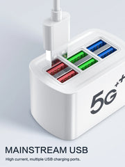 Regleta eléctrica universal multifunción con 6 puertos USB y enchufes EU/US — cable de extensión y adaptador de carga para teléfonos, tablets y más dispositivos