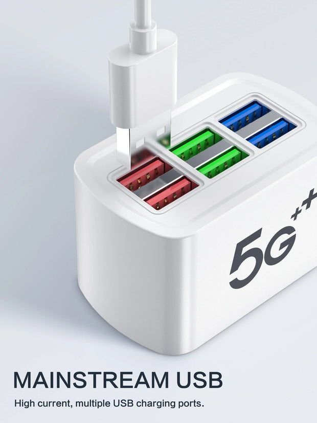 Regleta eléctrica universal multifunción con 6 puertos USB y enchufes EU/US — cable de extensión y adaptador de carga para teléfonos, tablets y más dispositivos