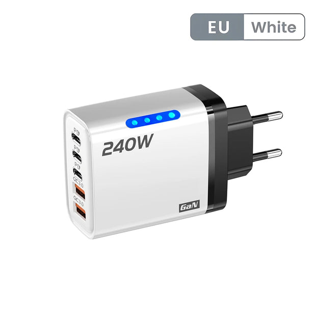 💎 Versión principal (atractiva y clara para tienda Azlo):  ⚡ Cargador Rápido USB-C PD 5 Puertos | Quick Charge 3.0 Tipo-C – Adaptador de Alta Velocidad para iPhone 16/15, Samsung, Xiaomi y Huawei