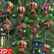 🎈 Globos Aerostáticos Navideños de Madera · Set de 10 Colgantes 2D de Papá Noel · Decoración para Árbol 🎄