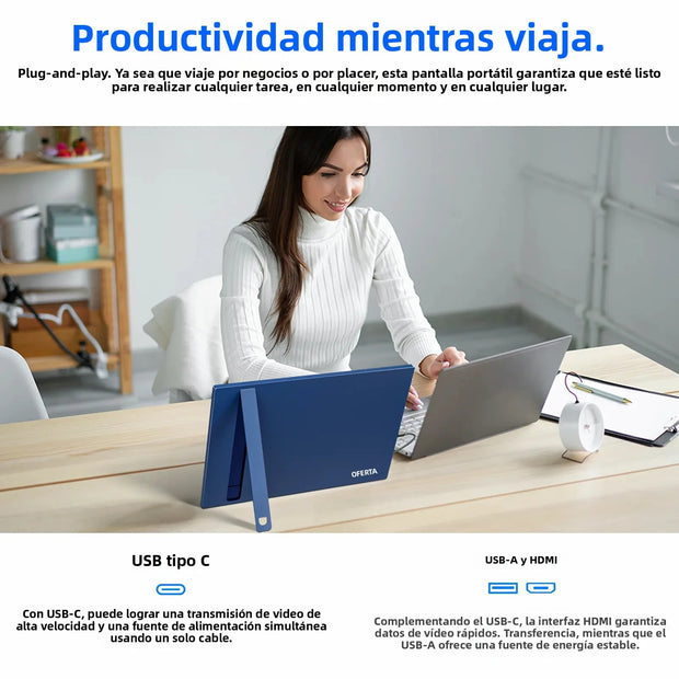 🖥️ **Monitor Portátil VEOUT 16” FHD IPS — Pantalla 1200p 16:10, 60 Hz, Ideal para Juegos, Laptop, PC o Teléfono | Segunda Pantalla Externa Compacta y Versátil**