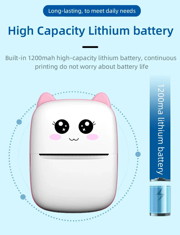 💎 Versión principal (atractiva y clara para tienda Azlo):  🐾 Impresora Térmica Portátil Mini con Diseño de Gato | Impresora de Etiquetas Bluetooth 58 mm – Inalámbrica para Android e iOS