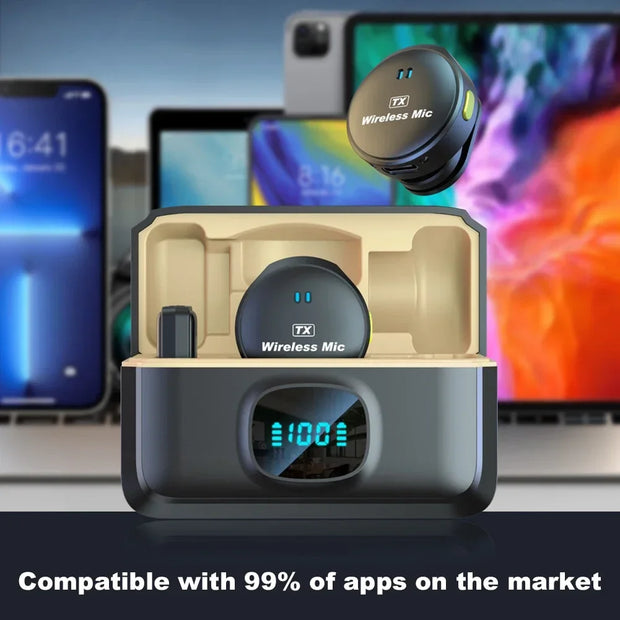 Micrófono de Solapa Inalámbrico Profesional · 50 m de Alcance · 40 h de Batería + Estuche de Carga