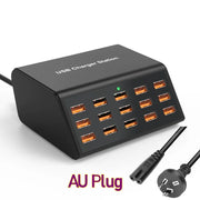Cargador USB múltiple de 100 W con 15 puertos y carga rápida 2,4 A máx. — estación de carga universal para iPhone, iPad y tablets Samsung