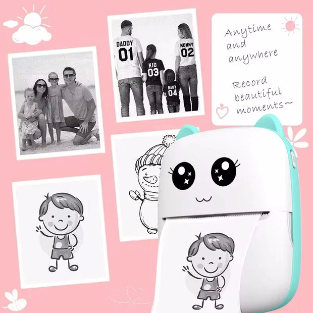 💎 Versión principal (atractiva y clara para tienda Azlo):  🐾 Impresora Térmica Portátil Mini con Diseño de Gato | Impresora de Etiquetas Bluetooth 58 mm – Inalámbrica para Android e iOS