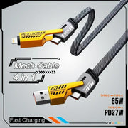 ⚡ Cable de Carga Rápida 4 en 1 Mecha PD 27W / 65W | Multi Puerto USB Tipo-C – Compatible con iPhone 15, Samsung y Xiaomi