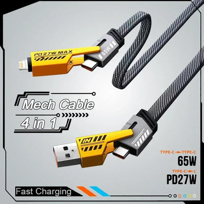 ⚡ Cable de Carga Rápida 4 en 1 Mecha PD 27W / 65W | Multi Puerto USB Tipo-C – Compatible con iPhone 15, Samsung y Xiaomi