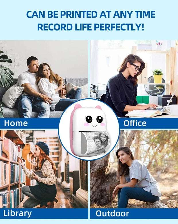 💎 Versión principal (atractiva y clara para tienda Azlo):  🐾 Impresora Térmica Portátil Mini con Diseño de Gato | Impresora de Etiquetas Bluetooth 58 mm – Inalámbrica para Android e iOS