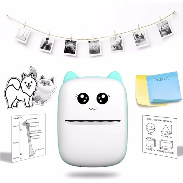 💎 Versión principal (atractiva y clara para tienda Azlo):  🐾 Impresora Térmica Portátil Mini con Diseño de Gato | Impresora de Etiquetas Bluetooth 58 mm – Inalámbrica para Android e iOS