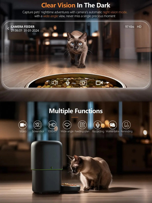 🐾 Dispensador Automático de Comida con Cámara y WiFi – Control Inteligente por App Tuya para Gatos y Perros
